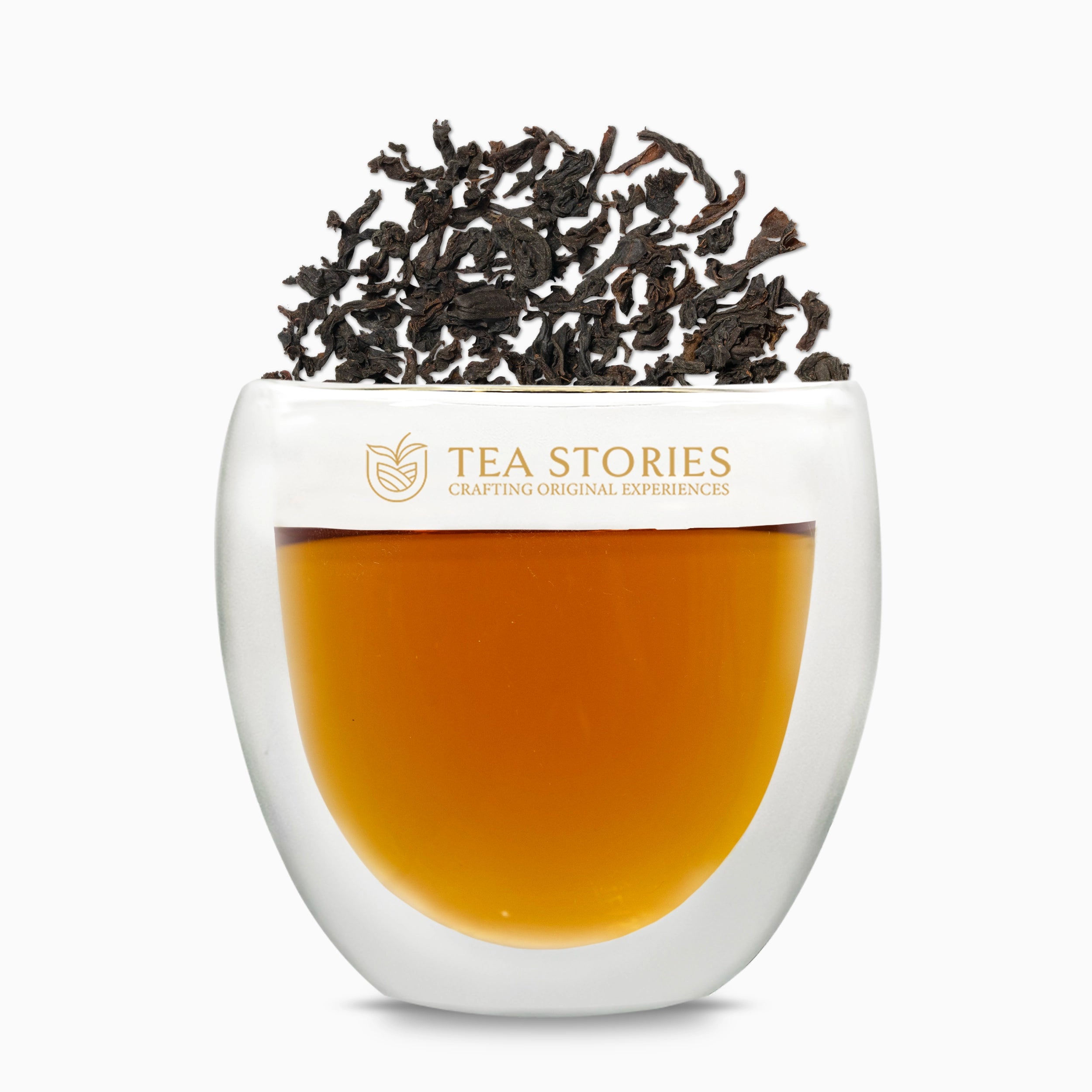 Teastories: lockhart noir tea leaves and brewed liquor in signature glass.